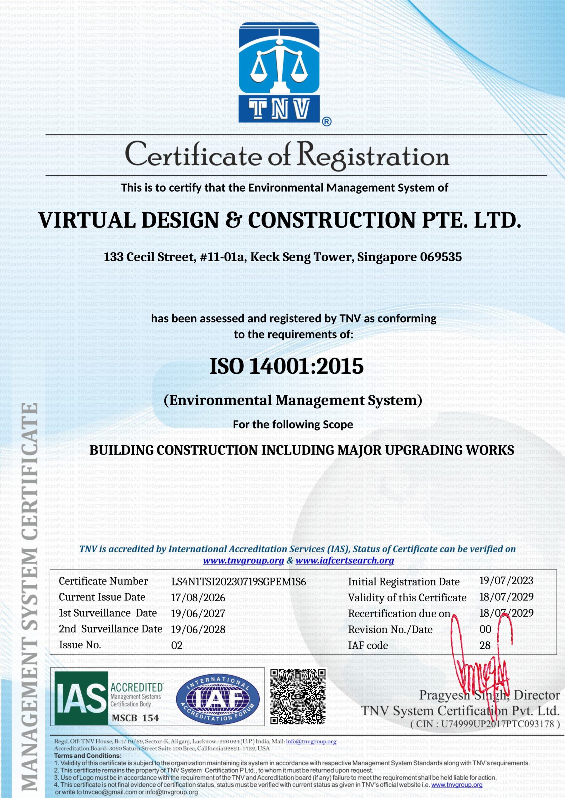 ISO 14001:2015 Certificate - TNV System Certification