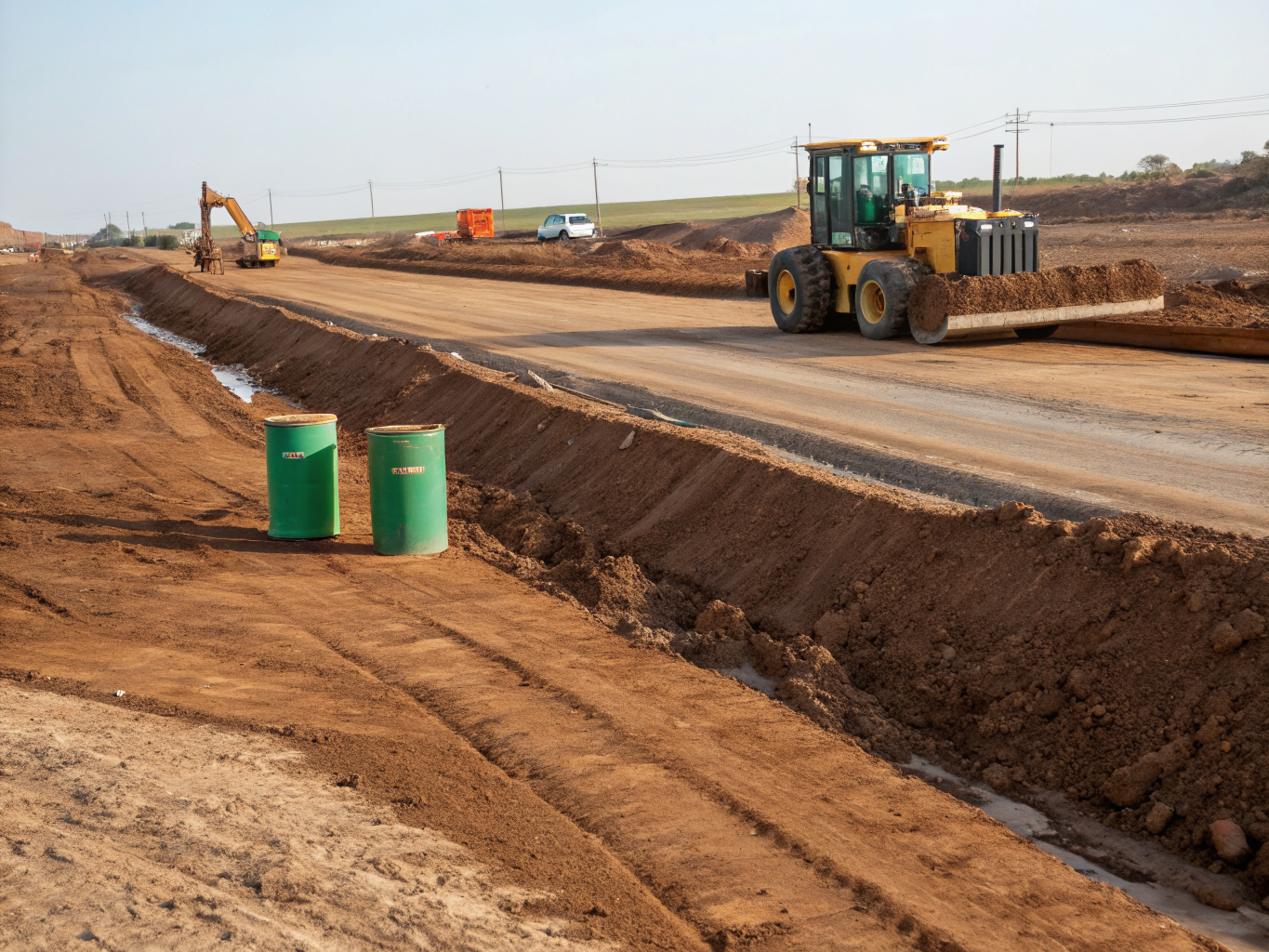Engineered site roadways and stormwater drainage works under construction